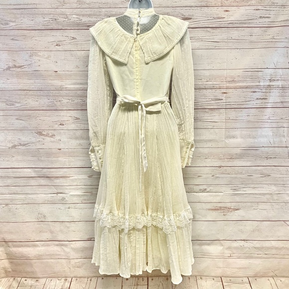 Vintage Prairie Gauzy Lace Midi Dress/ Gunnie Sax - Picture 2 of 7